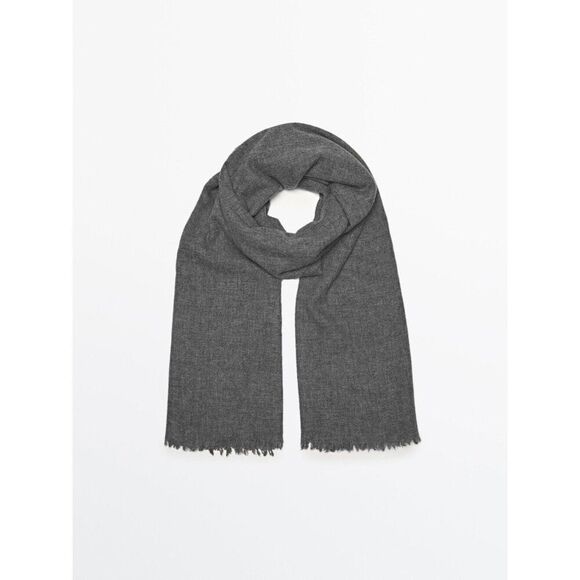 Massimo Dutti Scarf Gray 100% Cashmere Long With Fringe 0525/049 NWT - Picture 1 of 11